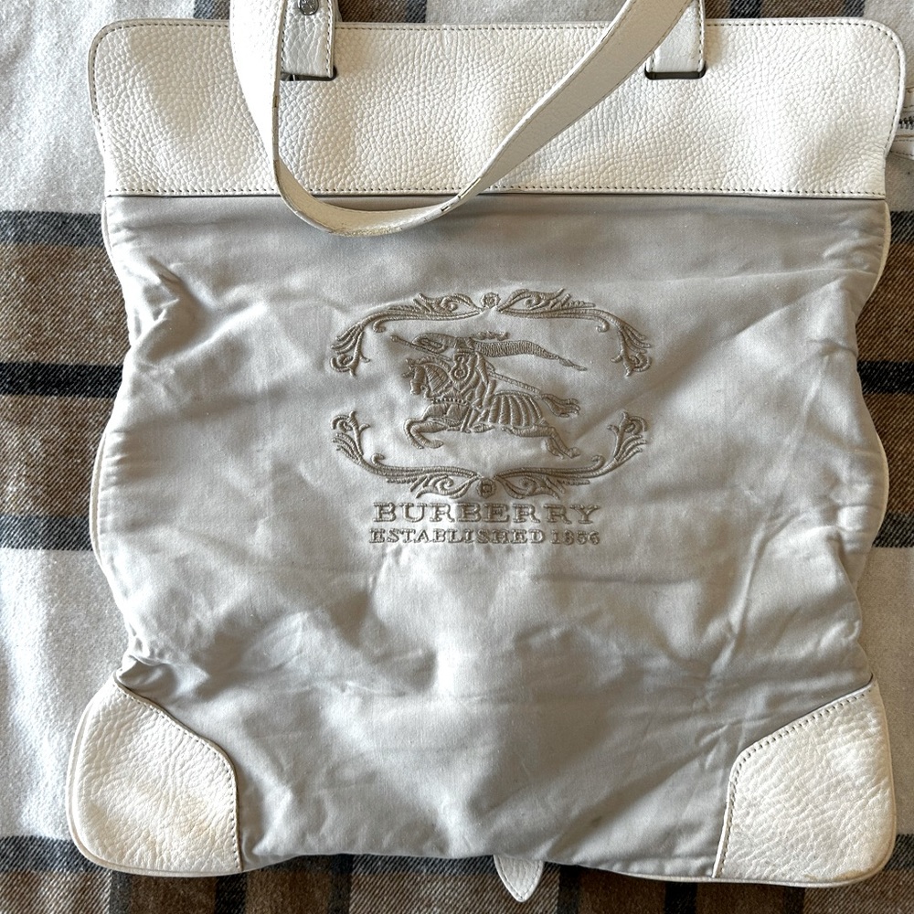 Authentic Burberry Roll-Up Stowell Tote - Cream